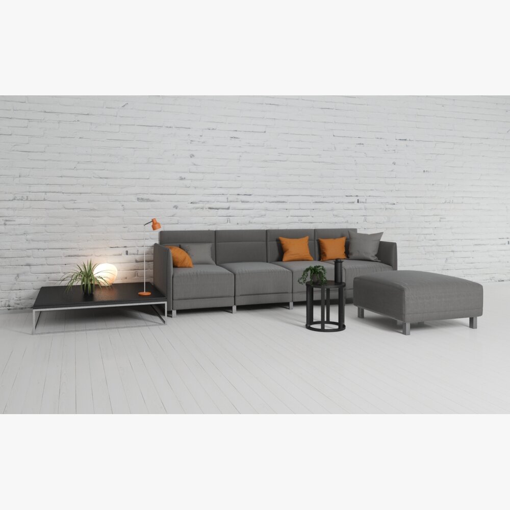 Modern Grey Sectional Sofa Set 3D model