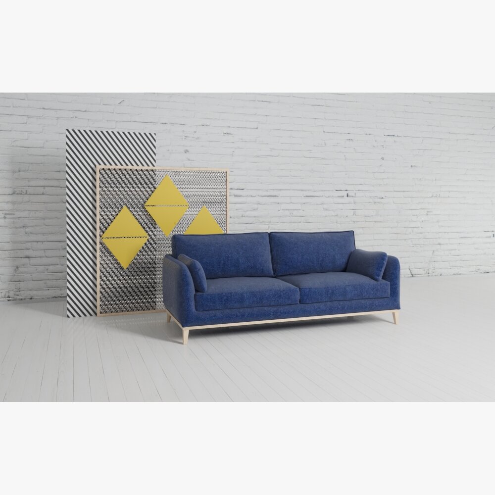 Modern Blue Fabric Sofa 3D-Modell