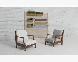 Modern Lounge Chairs with Wall Planters 3D 모델 