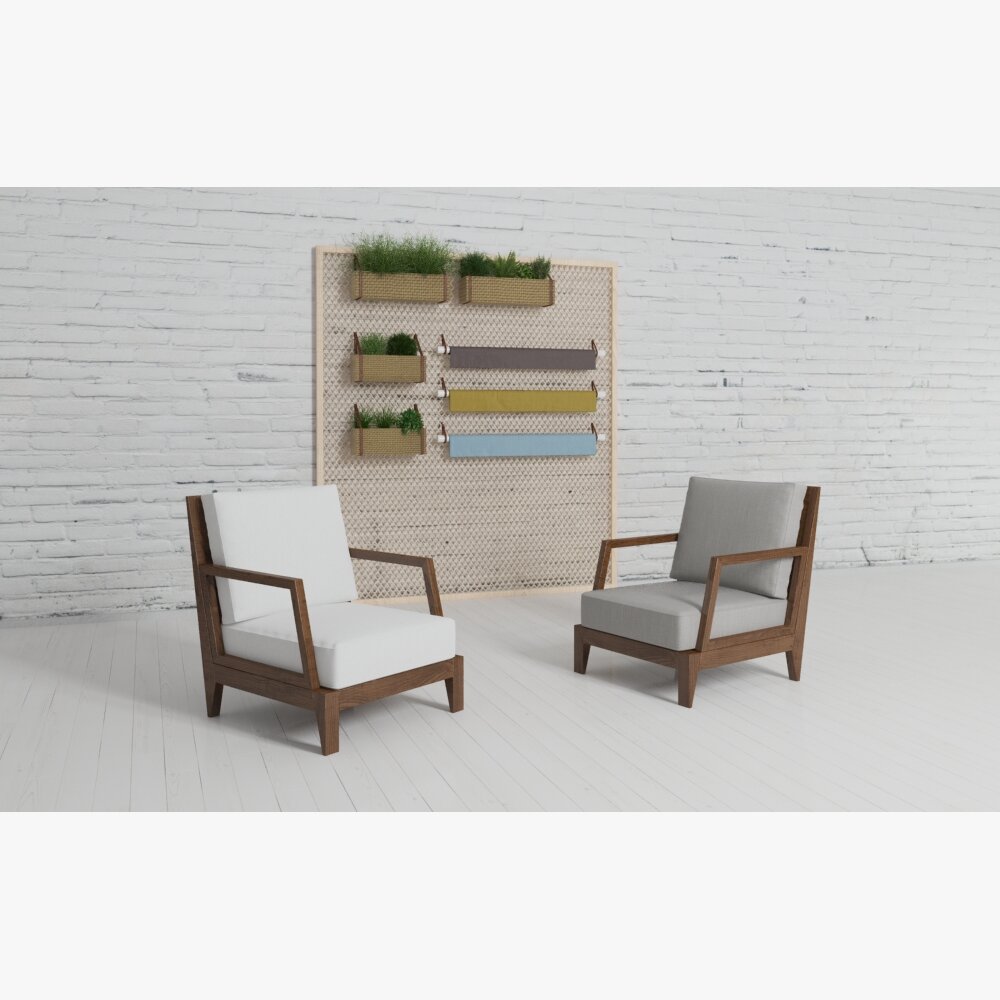 Modern Lounge Chairs with Wall Planters Modello 3D