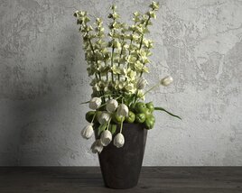 White Orchids in Vase 3D model