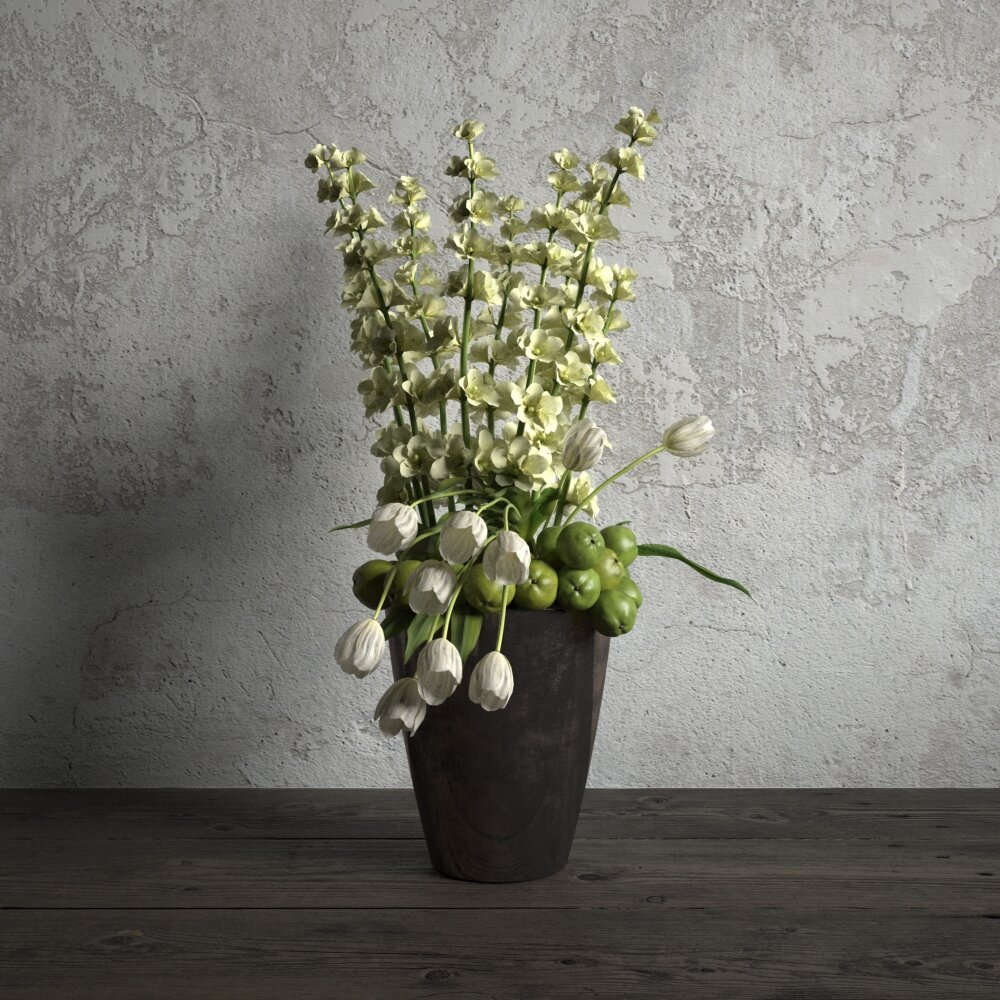 White Orchids in Vase 3D-Modell