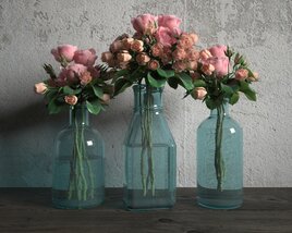 Vintage Vase Trio with Blooms 3Dモデル
