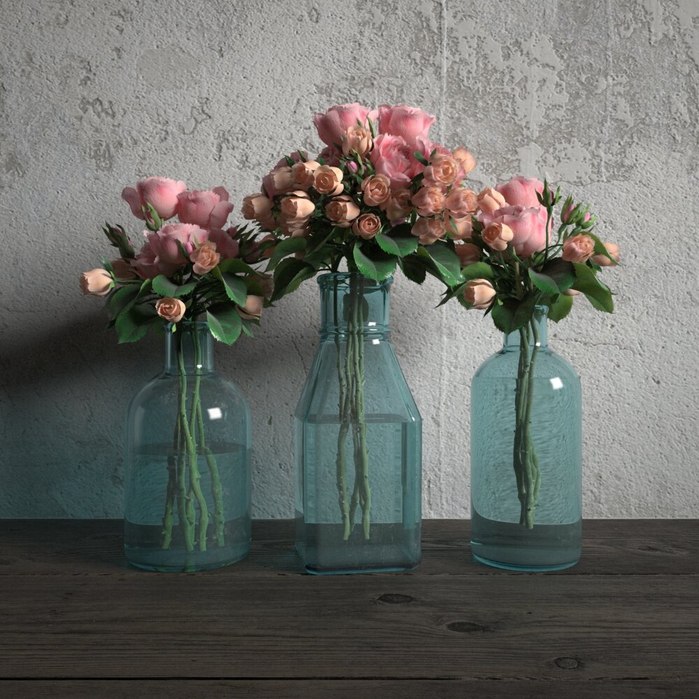 Vintage Vase Trio with Blooms Modèle 3d