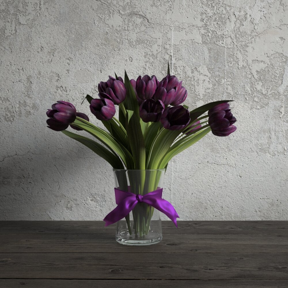 Elegant Purple Tulips Bouquet 3Dモデル