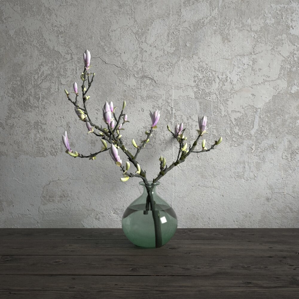 Blooming Magnolia Branches in Vase 3D модель