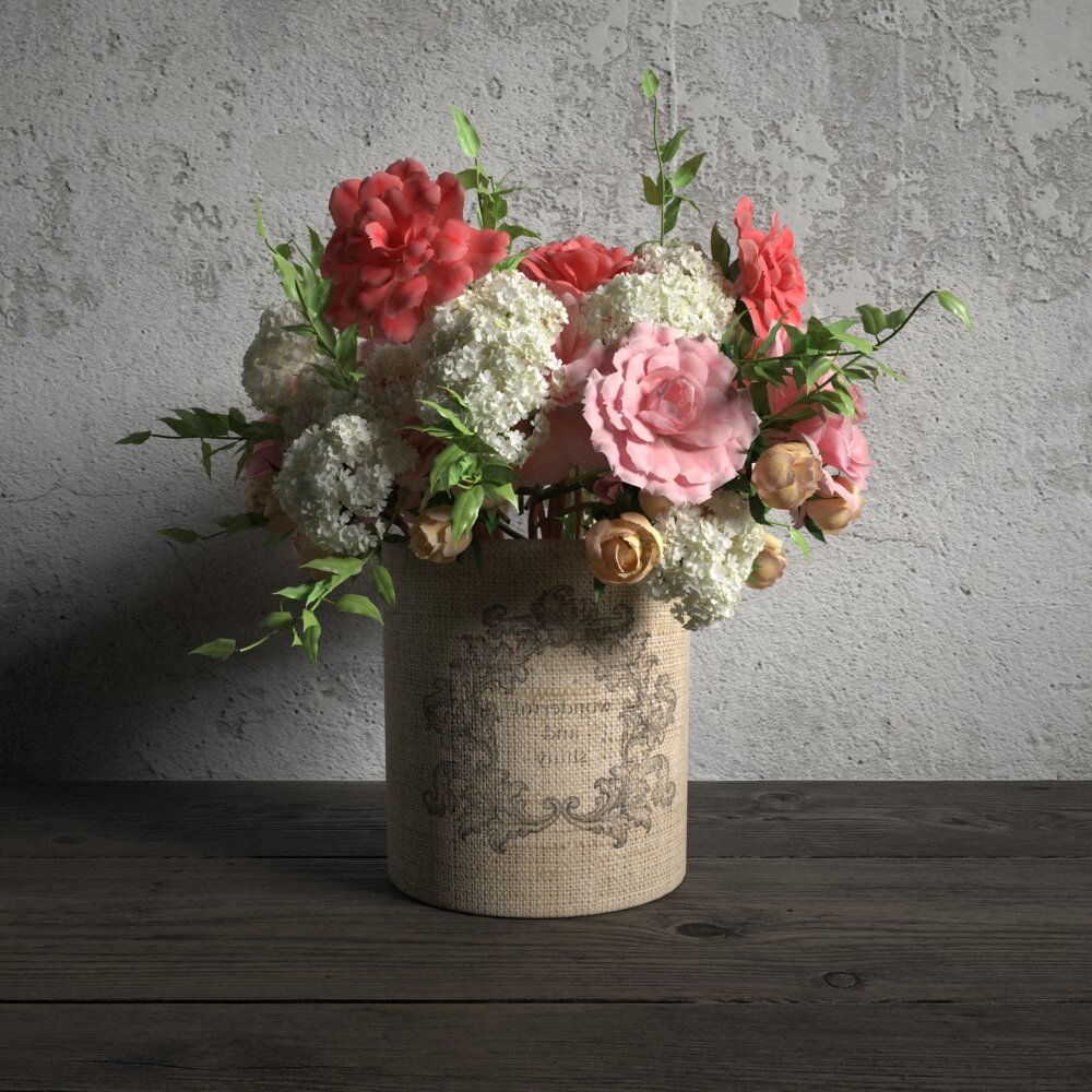 Vintage Vase with Bouquet 3D 모델 