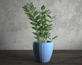 Striped Pot with Green Houseplant 3D модель