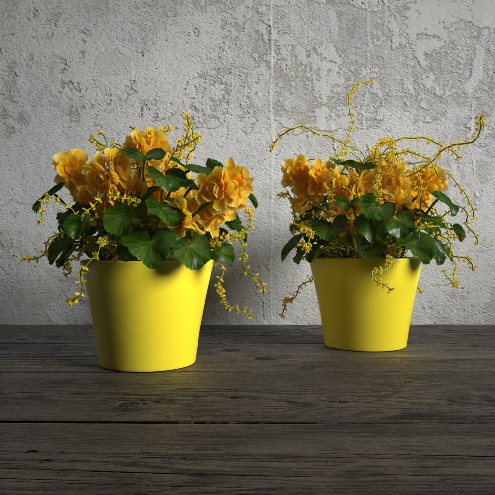 Yellow Potted Floral Arrangements 3d model