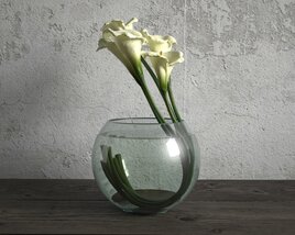 White Flowers in Glass Vase Modèle 3D