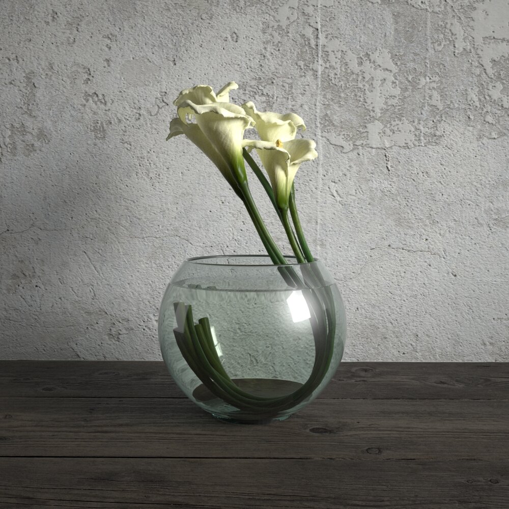 White Flowers in Glass Vase 3D 모델 