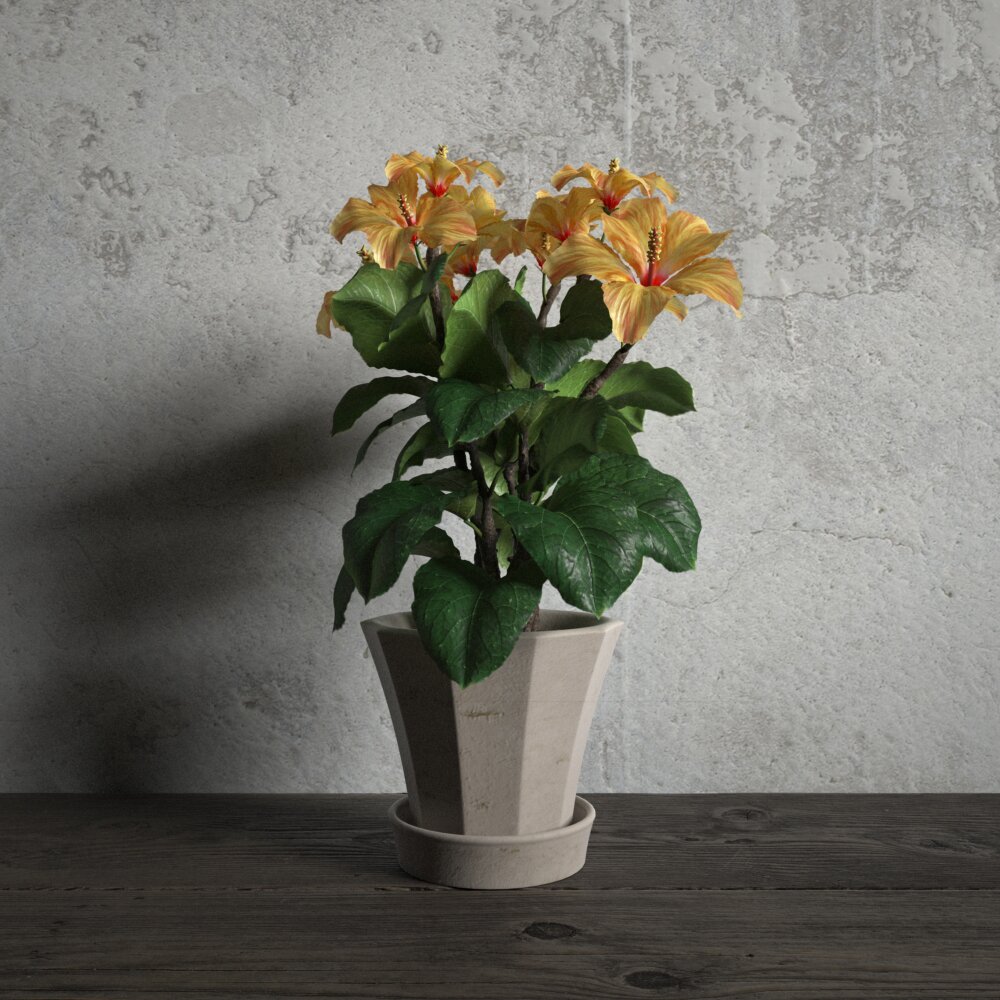 Potted Artificial Hibiscus Plant Modello 3D