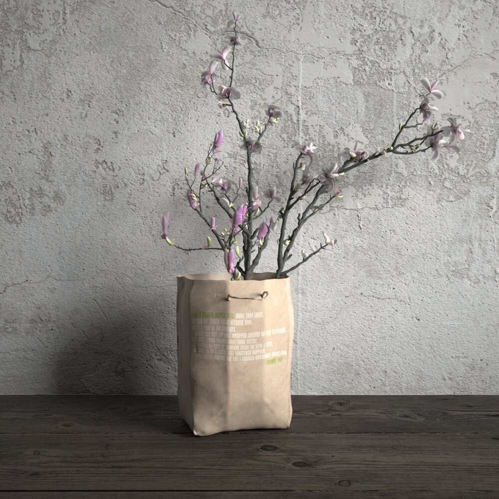 Spring Blossoms in Paper Bag Vase 3D-Modell