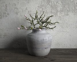 Minimalist Ceramic Vase with Sprigs 3D model