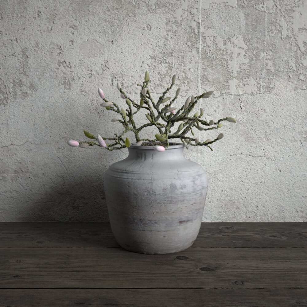 Minimalist Ceramic Vase with Sprigs 3D модель