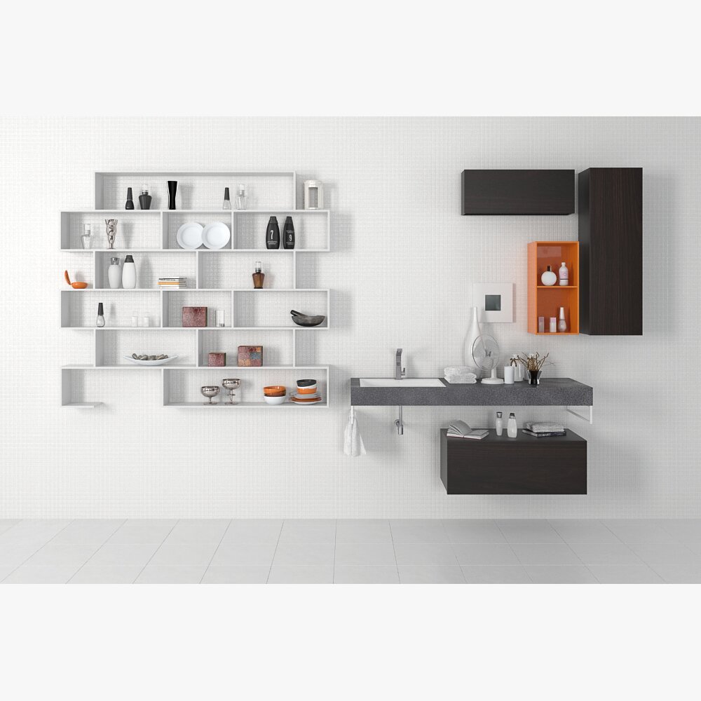 Modern Wall-Mounted Shelving and Storage System 3D модель