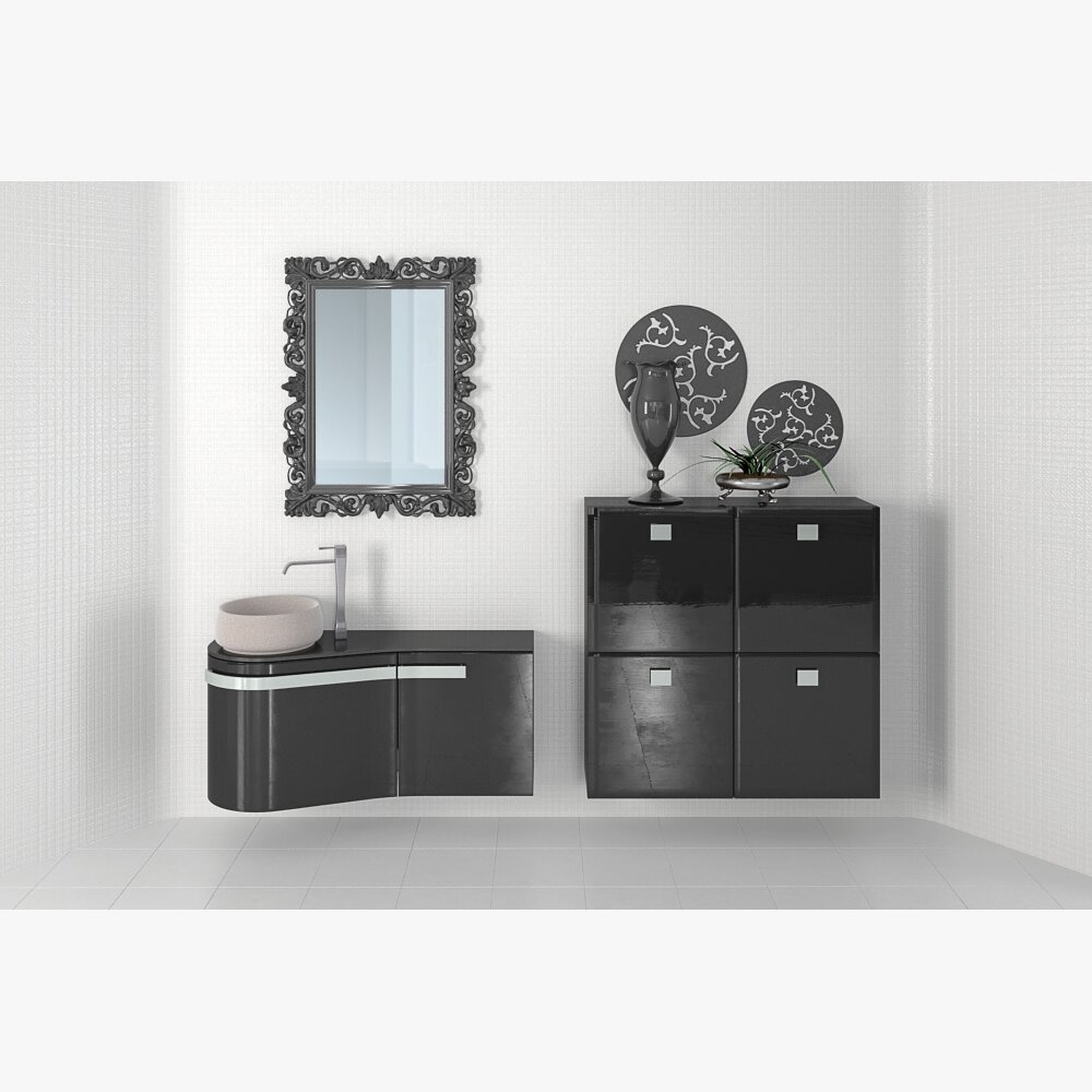 Modern Bathroom Vanity Set with Mirror and Storage 3D-Modell