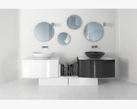 Modern Bathroom Vanities with Round Mirrors 3D model