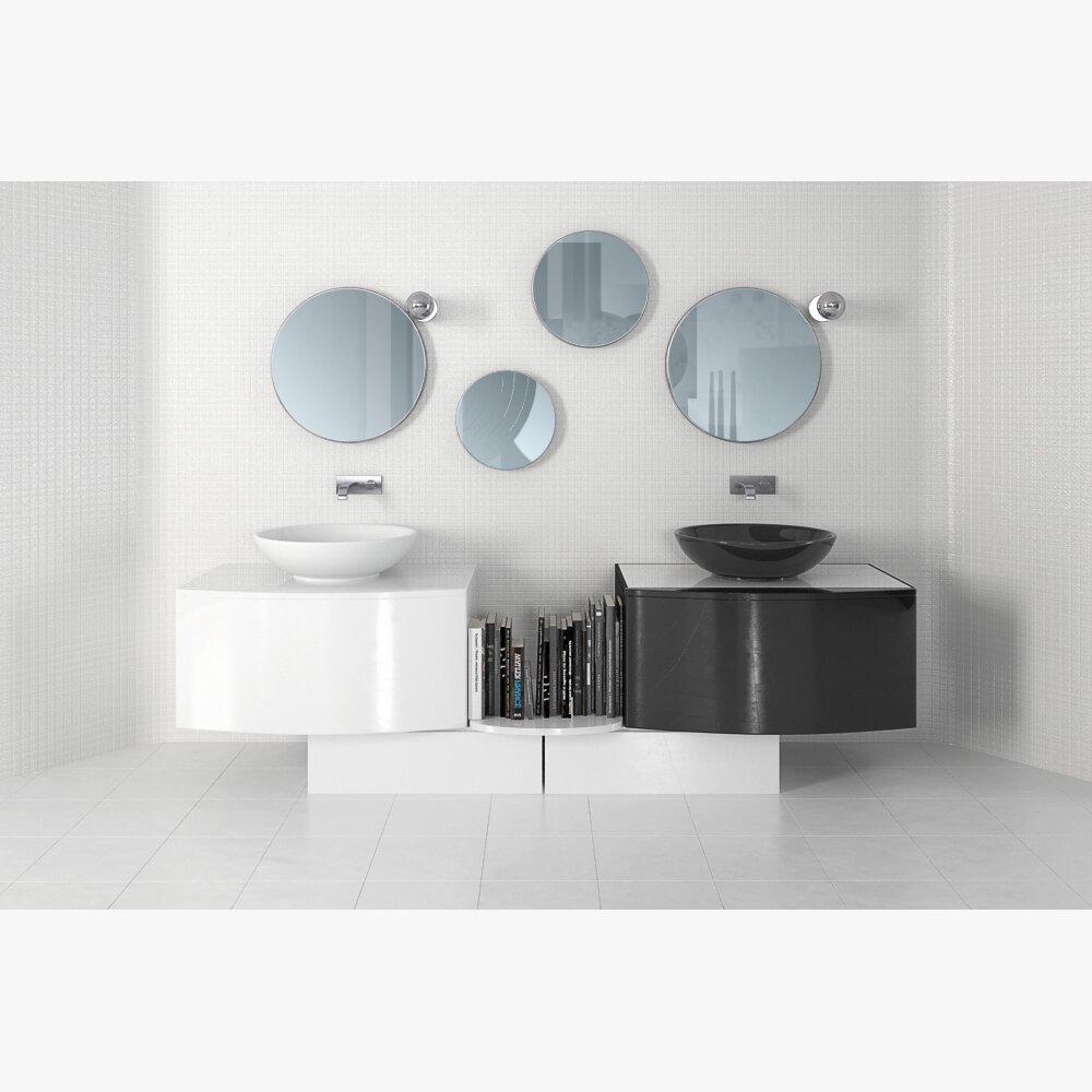 Modern Bathroom Vanities with Round Mirrors Modello 3D