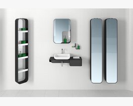 Modern Bathroom Wall Cabinet and Shelves Set 3D 모델 
