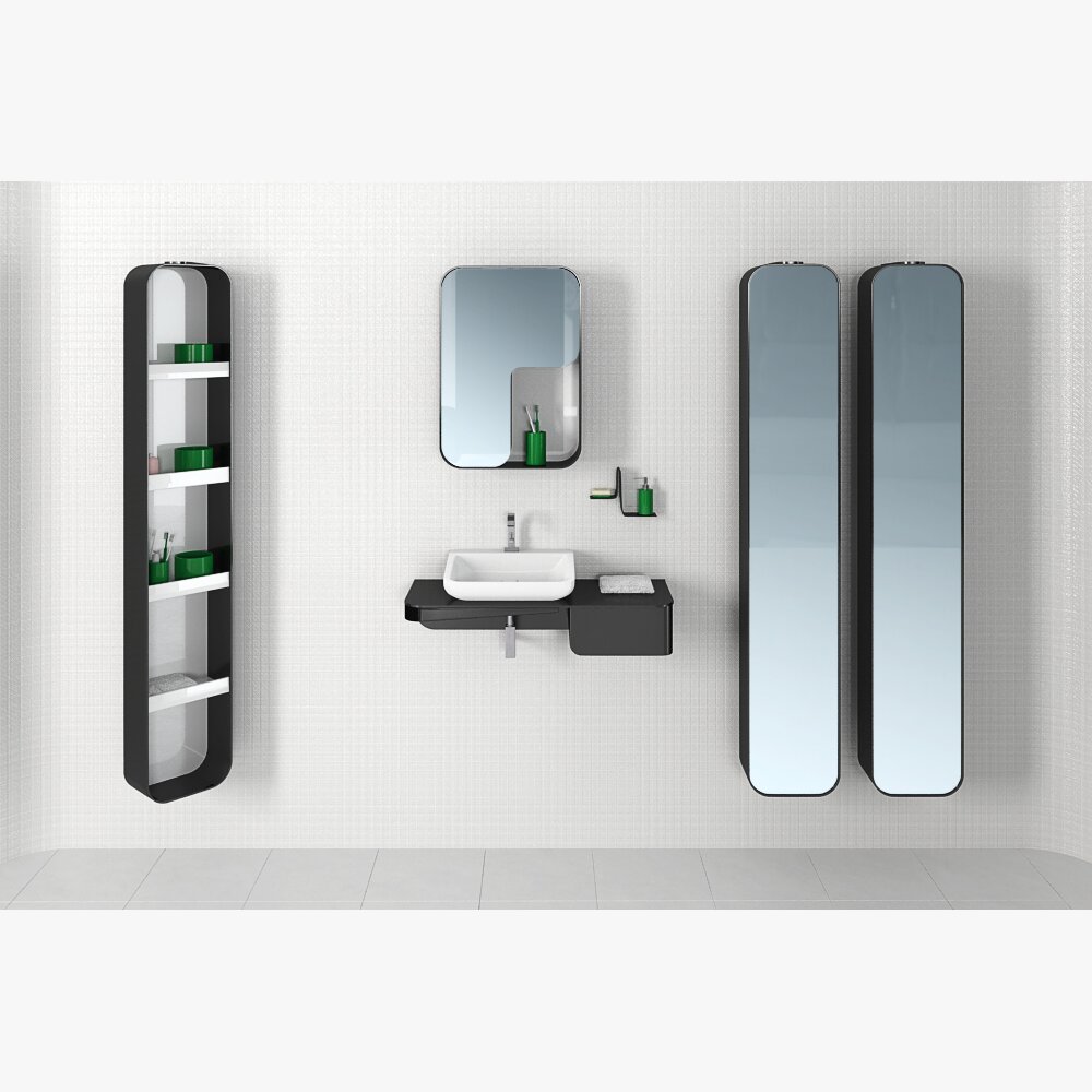 Modern Bathroom Wall Cabinet and Shelves Set 3D модель