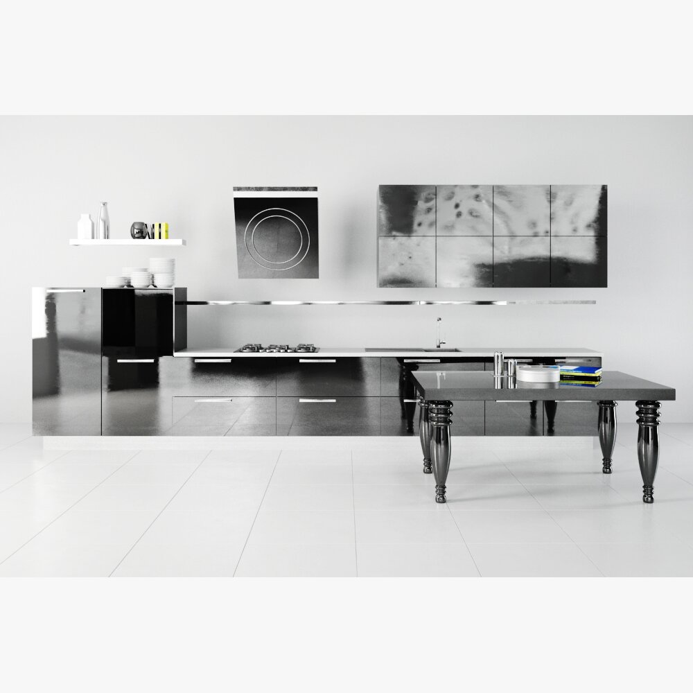 Modern Kitchen with Classic Table Modèle 3D