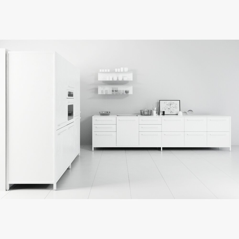 Minimalist White Kitchen Interior 3D模型