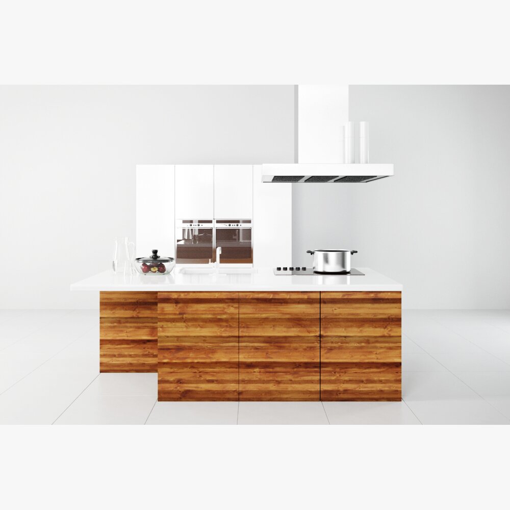 Modern Wooden Kitchen Island Modelo 3d