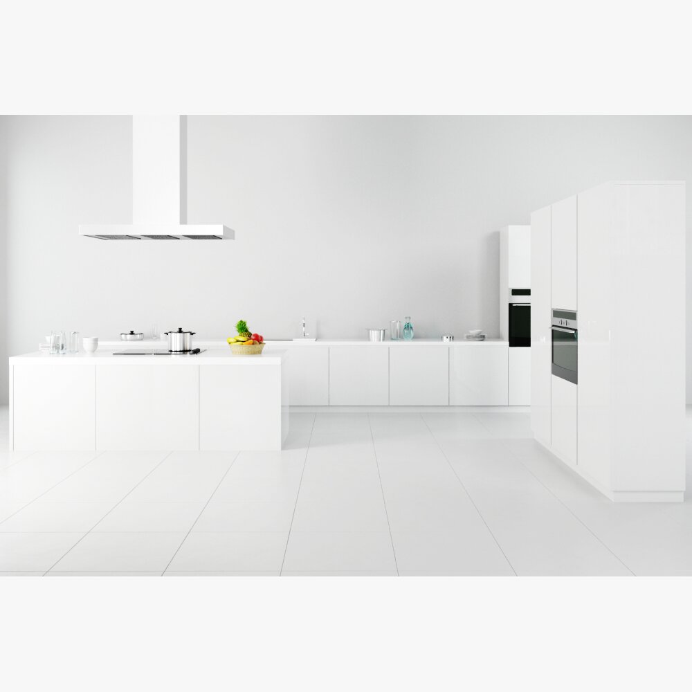 Modern White Kitchen Interior 02 3Dモデル