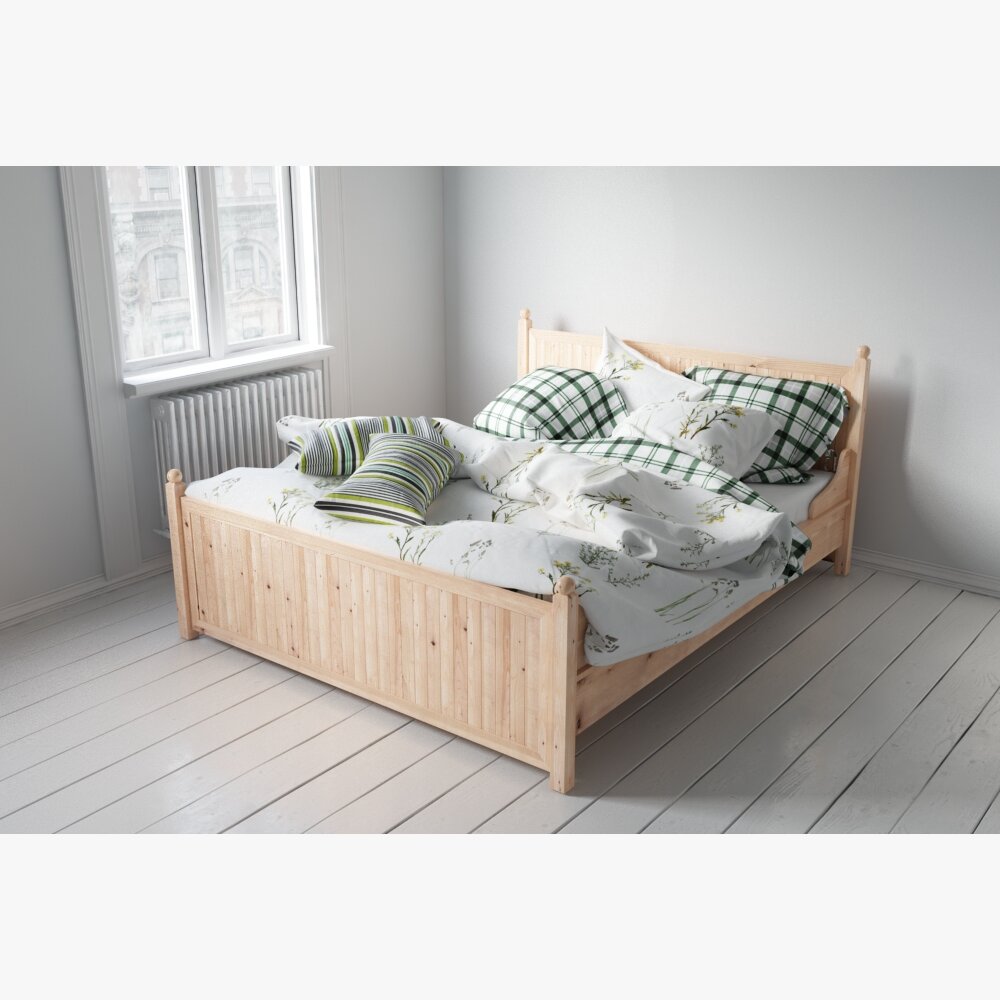 Scandinavian Style Wooden Bed Modèle 3D