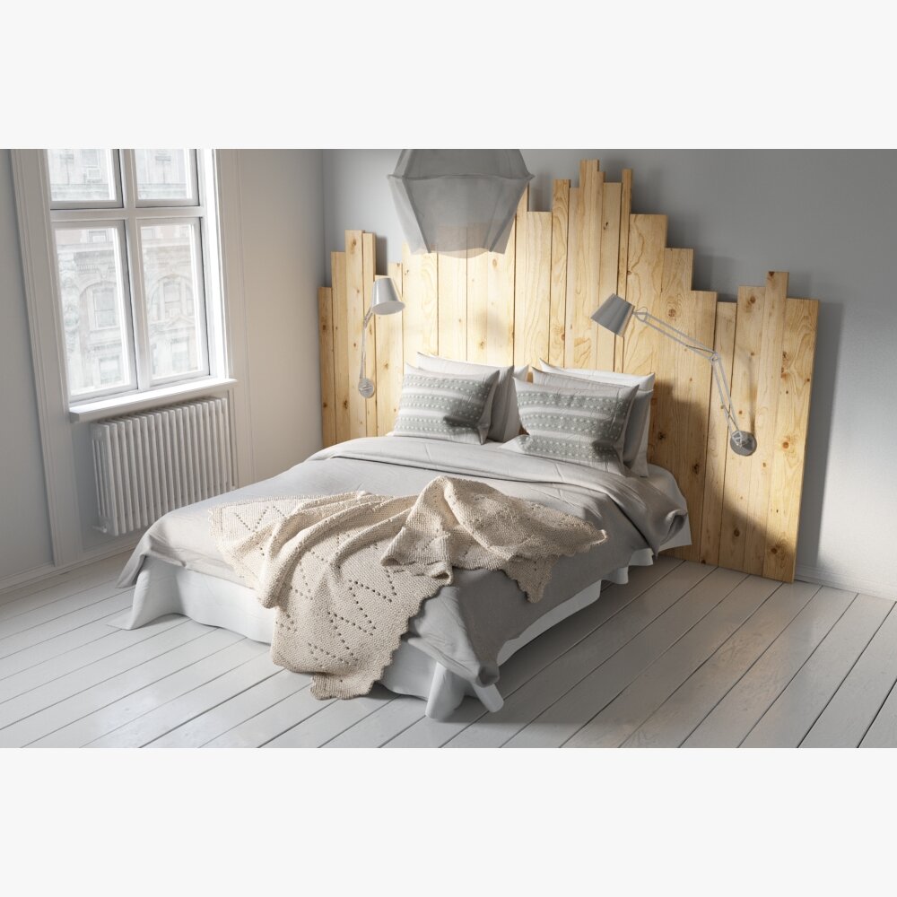 Contemporary Wooden Bed Design Modello 3D