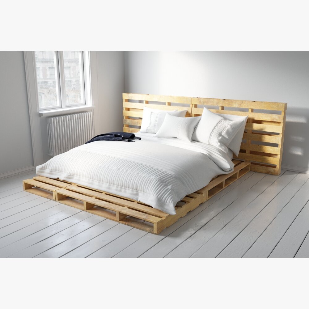 Modern Pallet Bed Set 3D model