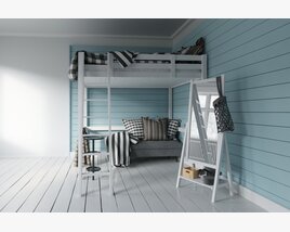 Coastal-Inspired Bedroom with Loft Bed Modello 3D