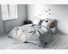 Modern Minimalist Bedroom with Blue Blanket 3D-Modell