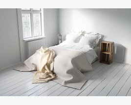 Minimalist Bedroom Design with Simple Nightstand Modello 3D