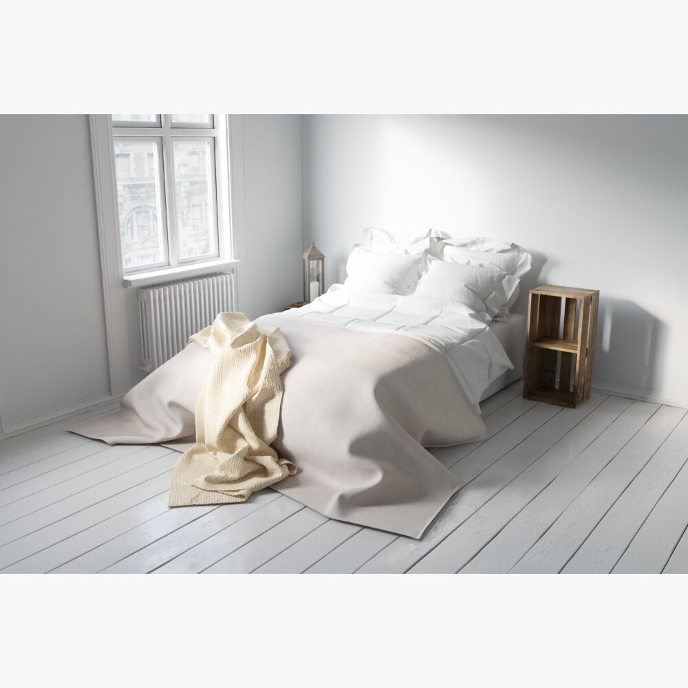 Minimalist Bedroom Design with Simple Nightstand 3D model