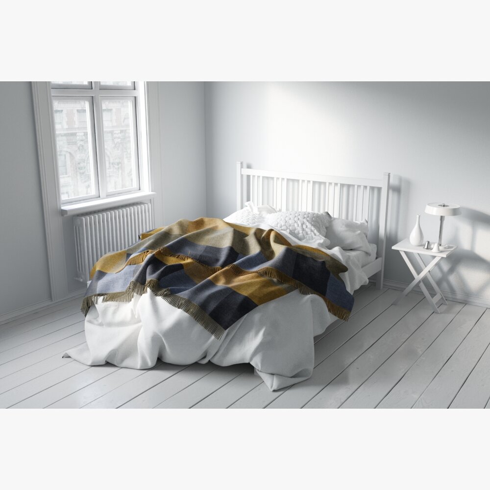 Cozy Bedroom Interior with White Bed 3D модель