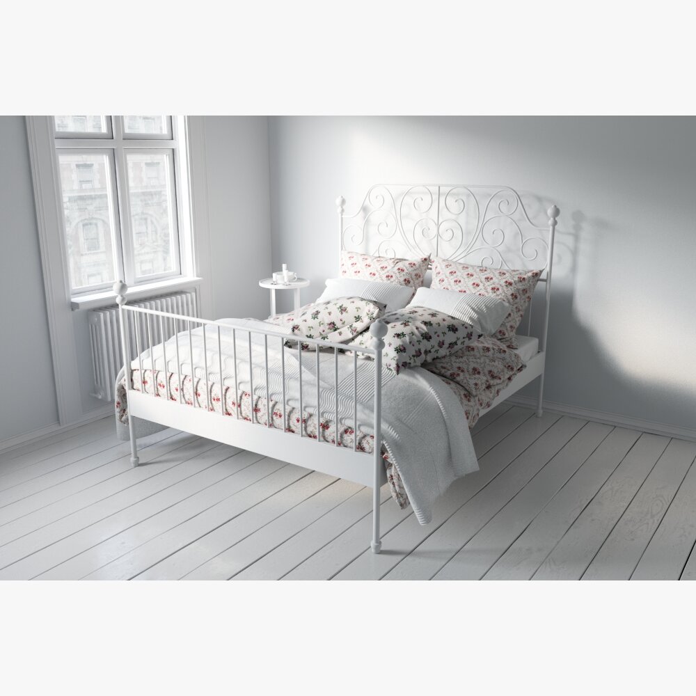 Elegant White Bedroom Interior 3D модель