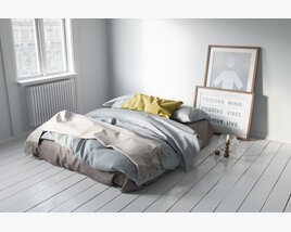Modern Bedroom with Bed on the Floor Modèle 3D