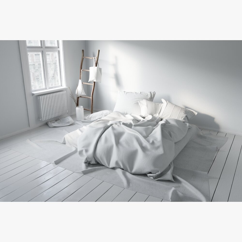 Serene White Bedroom 3D-Modell