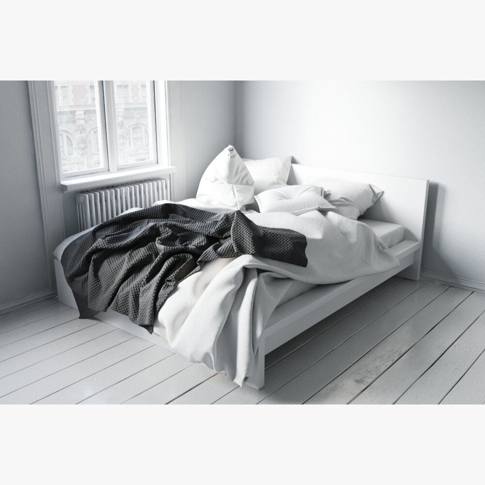 Minimalist White Bedroom Design 3D model