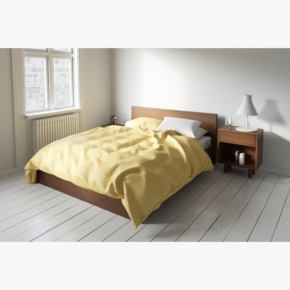 Sunlit Bedroom with Cozy Bed Modelo 3D