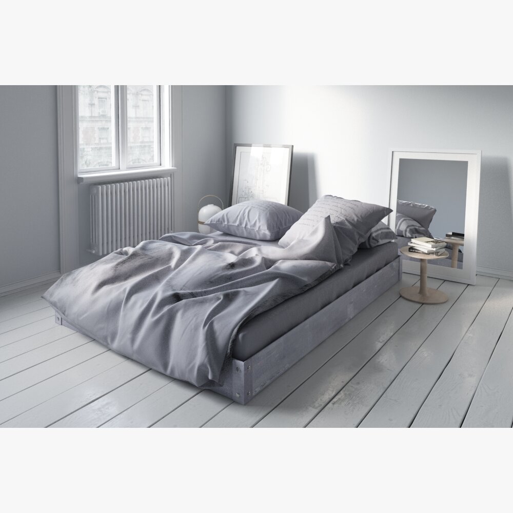 Modern Bedroom Interior with Purple Blanket 3D-Modell