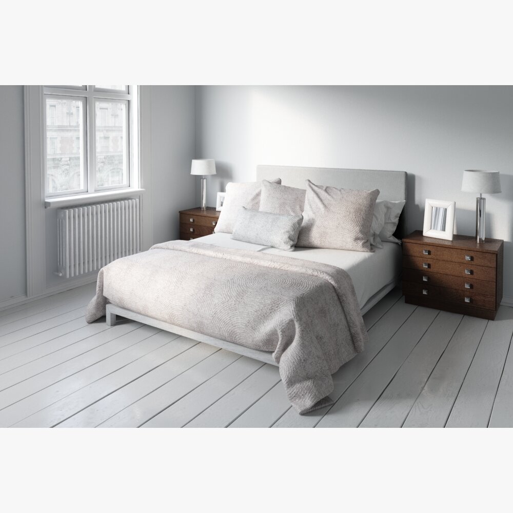 Modern Bedroom Interior with Classic Nightstands Modello 3D