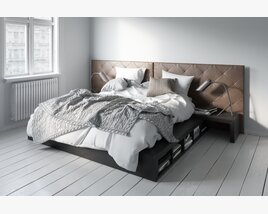 Modern Bedroom Set with Large Bed 3D 모델 