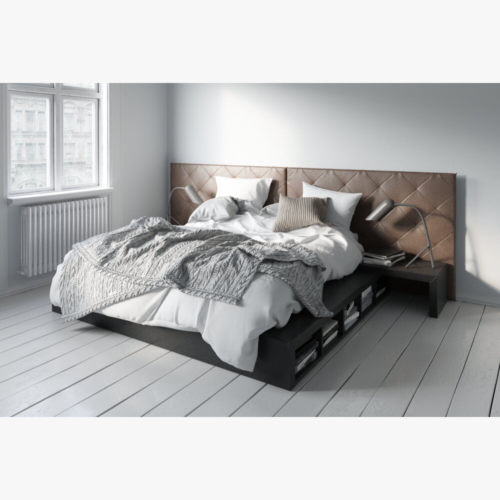 Modern Bedroom Set with Large Bed Modello 3D