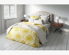 Bed with Sunny Motif Comforter Set Modèle 3D