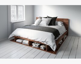 Modern Bed with Storage Drawers 3D модель