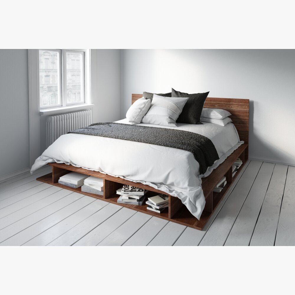 Modern Bed with Storage Drawers 3D-Modell