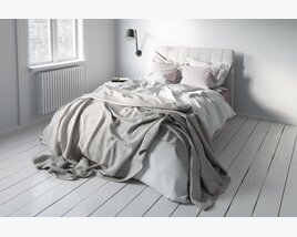 Unmade Bed in a Bright Bedroom Modèle 3D
